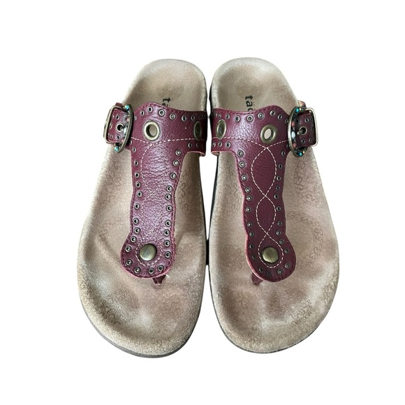 Taos Footwear Serena Size 8 Red Leather Thong Grommet Buckle Boho Comfort Sandal - Picture 6 of 11